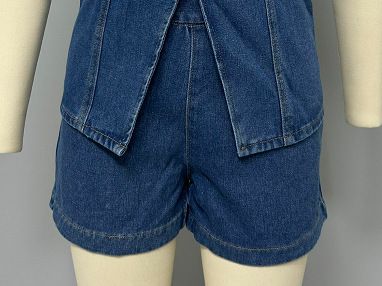 Women's Clothing Fashion Casual Sleeveless High Waist Suit Denim Shorts_ecoleips.com