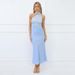 Women's Elegant Sleeveless Halter Neck Mesh Satin Long Dress Summer Collection European And American Style New 2025_ecoleips.com