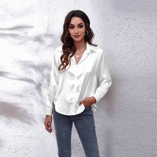 Hot-Selling Real Shot Satin Shirt For Women, Silk Long Sleeve Blouse, New European And American Foreign Trade_ecoleips.com