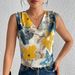 Women's Clothing New Flower Print V Neck Sleeveless Top_ecoleips.com