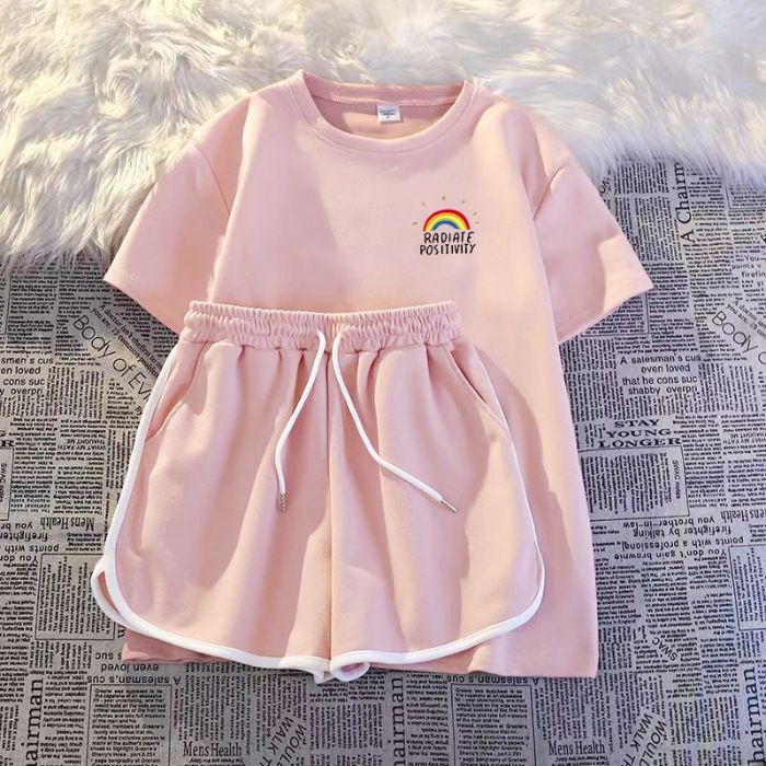 Women's Korean Style Milk Silk Lounge Set - Drawstring Short Sleeve Top & Loose Shorts 2-Piece Outfit (Casual, Sporty, Coords)_ecoleips.com