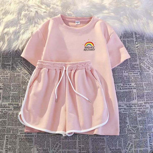 Women's Korean Style Milk Silk Lounge Set - Drawstring Short Sleeve Top & Loose Shorts 2-Piece Outfit (Casual, Sporty, Coords)_ecoleips.com