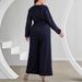 Plus Size Women's Jumpsuit – Sexy V-Neck Tie-Waist Glitter Wide Leg Palazzo Pants, High Waist Loungewear For Work & Party (0XL-4XL, Navy Blue)_ecoleips.com