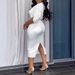 Women's Clothing V Neck Strappy Back Hollow Slit Hip Dress_ecoleips.com
