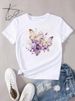 European And American Cross-border Foreign Trade Women's Floral Butterfly Round-neck Printed Short-sleeve T-shirt Top_ecoleips.com