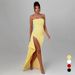 Women's Fashion Black Mini Sexy Strapless Slit Evening Dress_ecoleips.com