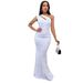 Women's Clothing Fashion Sequined One Shoulder Solid Color Backless Fishtail Sequined Dress Evening Dress_ecoleips.com