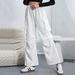 Voya Women's European American Clothing 2026 Autumn And Winter Elastic Waist Cargo Pants High Street Loose Straight-leg Wide-leg Sporty Casual Pants_ecoleips.com