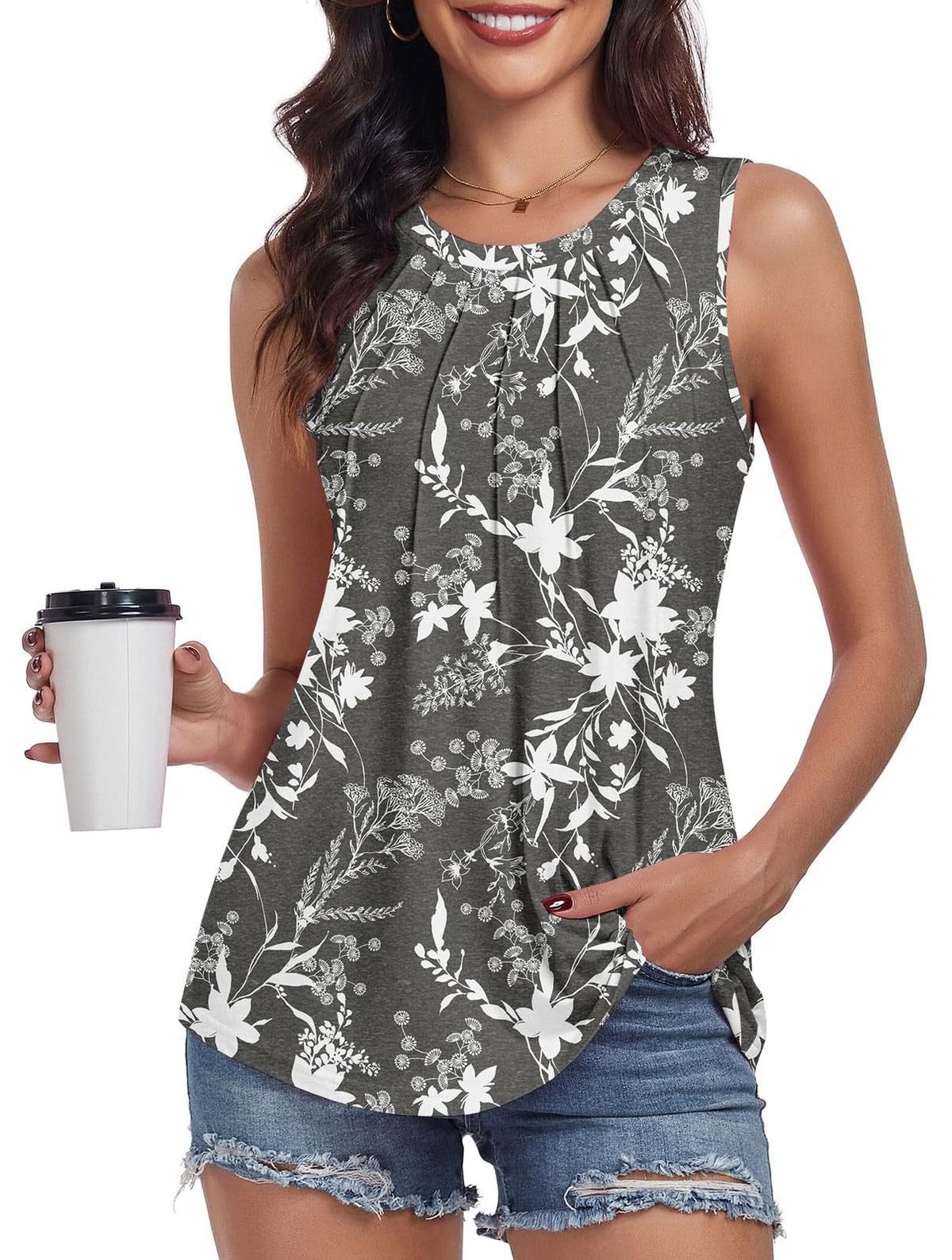 2025 Spring/Summer New Printed Round Neck Loose Sleeveless T-Shirt Top_ecoleips.com