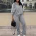 Women's Clothing Lapel Striped Zipper Drop Shoulder Sweater Pants Set Two Piece Set_ecoleips.com