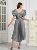 Women's Summer New Crepe V Neck Waist Pleated European And American Dress_ecoleips.com