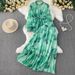 Women's Clothing Printed Temperament Stand Collar Lantern Sleeve Shirt Women's Summer Waist Slimming Top Skirt Two Piece Set_ecoleips.com