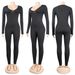 Women's Clothing Sexy V-Neck Jumpsuit Slim Fit Long Sleeve Bodysuit With U Neckline, Black Stretch Knit Fabric, Elegant Office Wear & Night Out Outfit_ecoleips.com