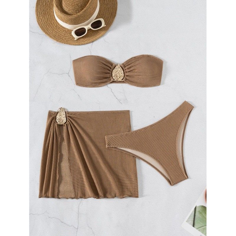 Elegant Bikini Set With Skirt Cover-Up – High-Waisted Bottom & Adjustable Straps For Women (S/M/L/XL, Multiple Colors)_ecoleips.com