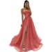 Elegant Slit Long Evening Dress With Spaghetti Straps For Banquet, Party & Hosting – A-Line Silhouette, Polyester Chiffon, Plus Size Available_ecoleips.com