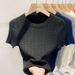 Women's Royal Blue Knit Top Round Neck Short Sleeved Soft Smooth Summer Korean Style Slim Fit Fashionable High Quality Live Stream_ecoleips.com