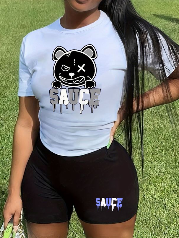 Summer Women's Casual Fashion Graphic Letter Print Loose T-shirt+shorts Two-piece Sportswear Suitable For Daily Wear-68_ecoleips.com