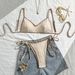 Women's Clothing Retro Textured Bikini Women's Color Block Lace Up Two Piece Swimsuit Style Quick-Dry Polyester, Modest Coverage_ecoleips.com