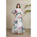 Elegant French Dress For Women Summer Palace Style Waist Hugging 3D Flower Lantern Sleeves Printed Mesh Long Skirt_ecoleips.com