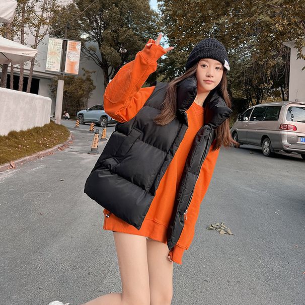 Women's Fashion Thick Cotton Vest Loose Standing Collar Padded Jacket Vest_ecoleips.com