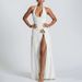 2026 Spring New Women's Clothing Solid Color Slim-fitting Waist Split Temperament Elegant Dress Long Dress_ecoleips.com