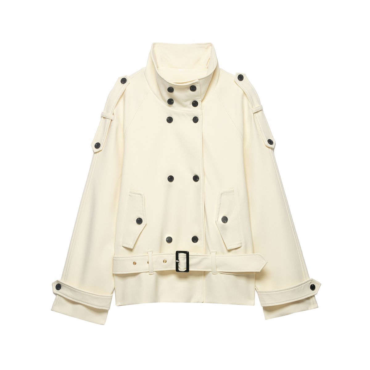 Women's Clothing Women's Stand Up Collar Belted Trench Coat Curved Silhouette Style Outerwear Long Sleeve For Formal & Casual_ecoleips.com