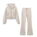 Vintage-Inspired Women's Two-Tone Crop Hoodie & Flared Pants Set – Stylish Polyester Lounge Outfit For Casual & Office Wear (Blue/Black/Beige, S/M/L)_ecoleips.com