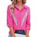 Elegant Fringe Detail Long Sleeve Shirt For Women – Stylish Solid Color Office & Casual Blouse With Classic Collar_ecoleips.com