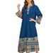 Printed Splicing Long V Neck Elegant Mid Length Sleeve Middle Dress_ecoleips.com