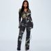 D9755 Women's Clothing Casual Positioning Printed Turn-Down Collar Gathered Button Top Two-Piece Set_ecoleips.com
