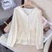 K V-neck Top Looks Slim, Long, Short Sleeved, Waist Cinching, And Versatile Shirt That Covers The Stomach_ecoleips.com