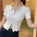 K Double Zipper Thin Short Sleeved Tight Knit Sweater For Women, Slim And Short Cardigan Top_ecoleips.com
