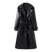 Trendy Slim-Fit Long Leather Trench Coat For Women – Double-Breasted, Waist-Cinching, Edgy Chic Jacket (Black/Brown/Green/Burgundy)_ecoleips.com