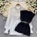 Women's Clothing Temperament Fashion Suit Female Casual Loose Long Sleeved Shirt + Waist V Neck Sleeveless Knitted Vest Two Piece Suit_ecoleips.com