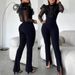 Women’s Clothing New Black Sequin Mesh Lace Design Long Sleeve Tight Leg Slit Jumpsuit_ecoleips.com