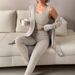 Women's Stylish Solid Color 3-Piece Outfit Set - Soft Brushed Milk Silk Fabric, Long Sleeve Top & Pants, Comfortable Casual Wear For Fall & Winter_ecoleips.com