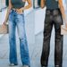 Distressed High-Waisted Wide Leg Jeans For Women - Vintage Washed Denim Pants (S-XXL, Blue/Black)_ecoleips.com