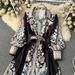 Women's Floral Print Empire Waist Dress – Bell Sleeves & High Neck For Elegant Boho Style_ecoleips.com