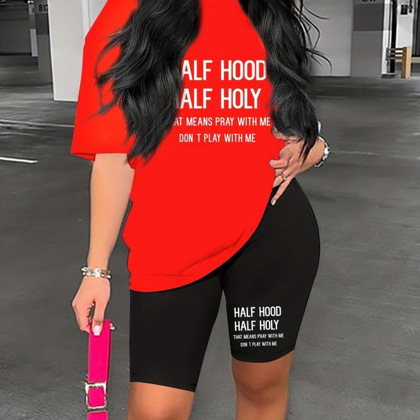 Summer Women's Casual Fashion HILF Letter Printed Loose T-shirt Shorts Two-piece Set Set Summer Sportswear Suitable For Daily Wear-180_ecoleips.com