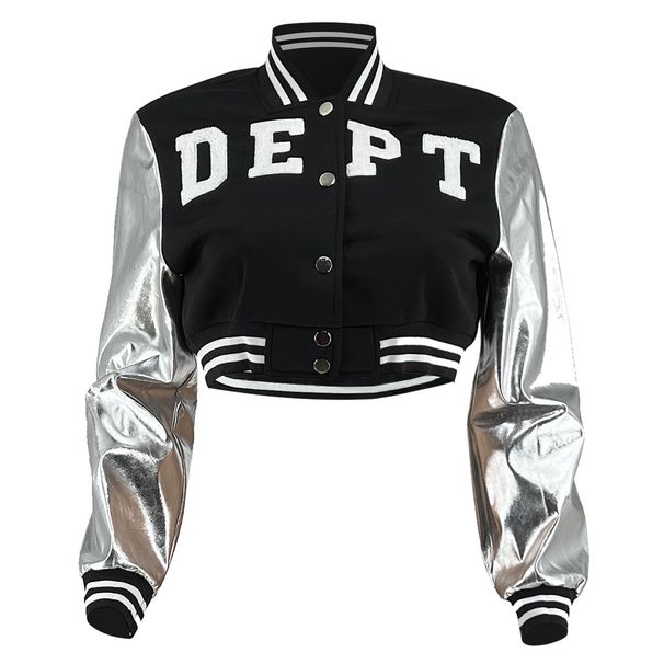 Women's Autumn/Winter Embroidered Sweatshirt Patchwork Ribbed Baseball Jacket Coat European American Style Towel Letter Design_ecoleips.com