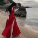 French Style Red V-neck Tie Halter Women, Perfect For Beach Vacation, Sexy Backless With Split, Slimming Long Dress_ecoleips.com