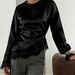 Women's Fashion Round Neck Long Sleeve Blouse With Asymmetric Hem And Lace Detail - Solid Color Basic Top For Daily Wear_ecoleips.com