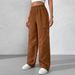 Voya 2026 Spring/Summer New European And American Women's Loose-Fit Elastic Waist Cargo Pants Corduroy Wide-Leg Straight Casual Pants_ecoleips.com