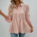 2026 European And American Spring/Summer New Solid Color Button Casual Fashion Long Sleeve Gathered Shirt For_ecoleips.com