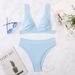 Verve New High-Waisted Small Ribbed Swimsuit For Women Solid Color Sexy Two-Piece Bikini Swimwear_ecoleips.com