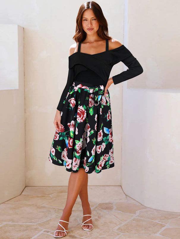 "Spring Floral One Shoulder Dress For Women - Slim Fit A-Line Off Shoulder Long Sleeve Dress, Elegant & Romantic, S/M/L/XL_ecoleips.com