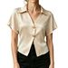 Women's Satin Short Sleeve Blouse V-Neck Casual Loose Fit Shirt for Summer Office And Daily Wear in White Black Beige Sky Blue_ecoleips.com
