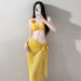 Thai Ginger Yellow Floral Three Piece Bikini Set For Women Sexy Style Swimsuit Regular Fit For Island Vacations And Hot Springs_ecoleips.com