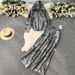 K Fashion Suit Women's Ink Painting Zipper Hooded Knitted Sweatshirt Two-piece Set High Waist Wide Leg Pants_ecoleips.com