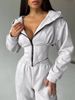 Women's Solid Color Waisted Hooded Sweatshirt Trousers Suit Sports Casual Trousers Two-piece Suit For Women_ecoleips.com